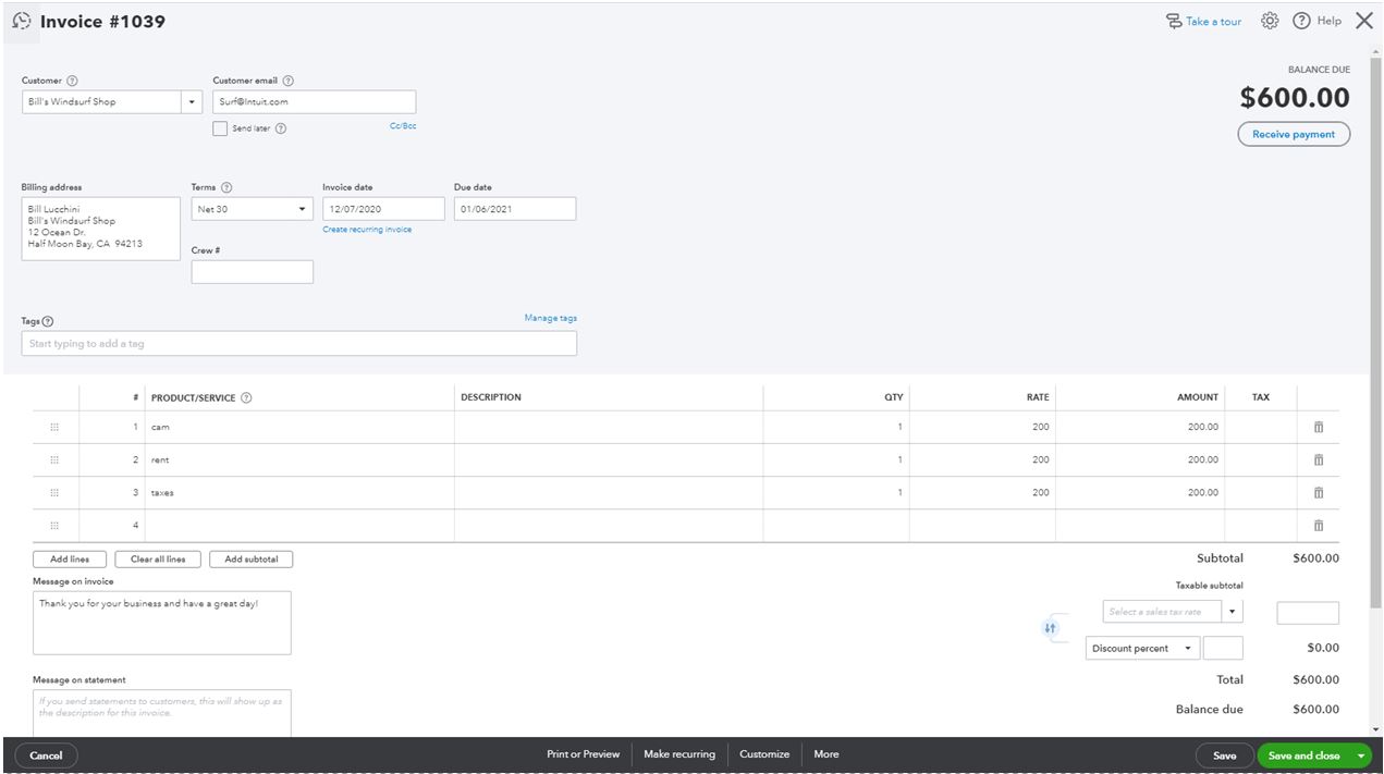 QuickBooks Invoice Forms with Perforated Payment Voucher