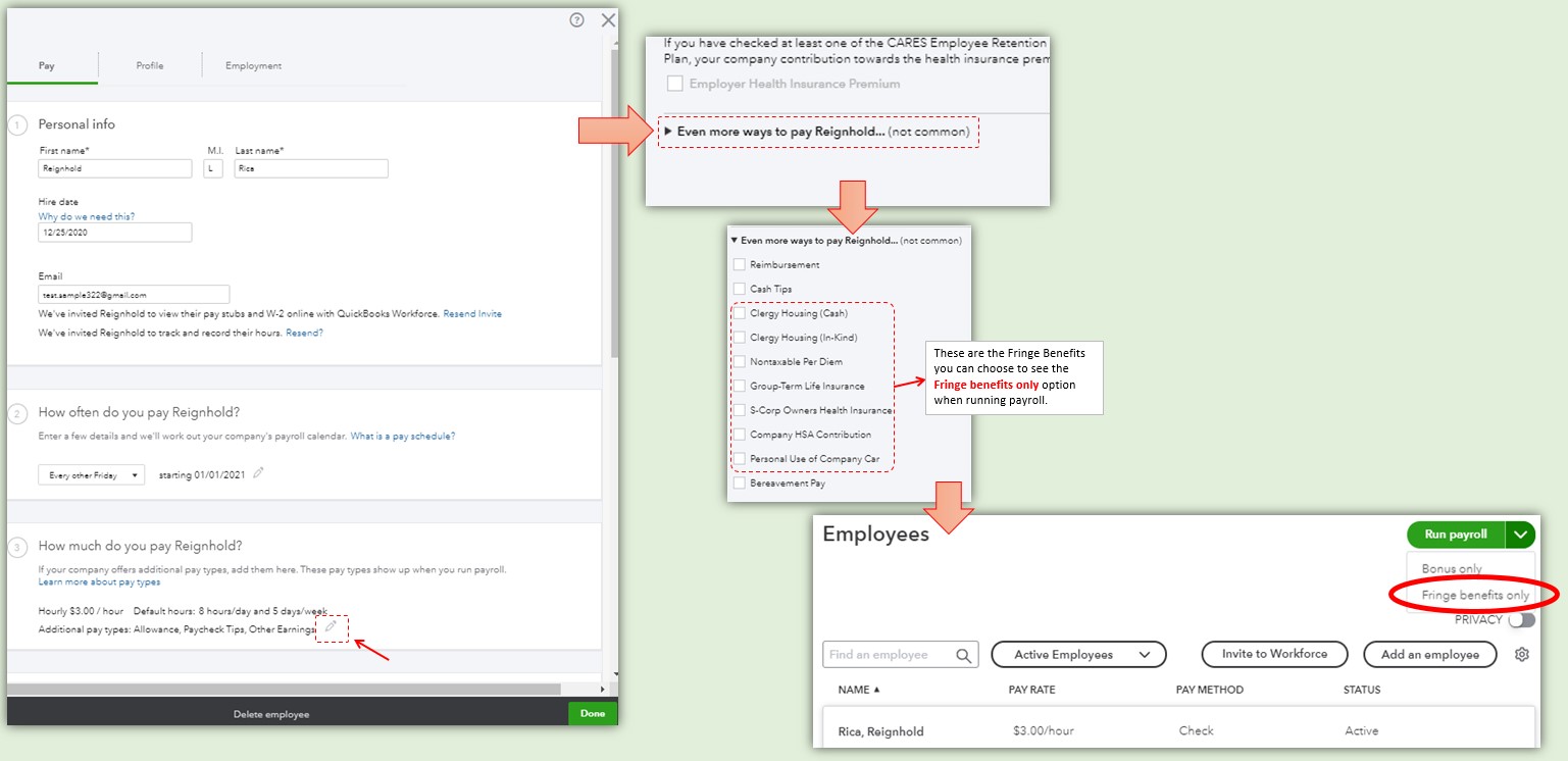How can I activate the "Fringe Benefits Only" option under the Run