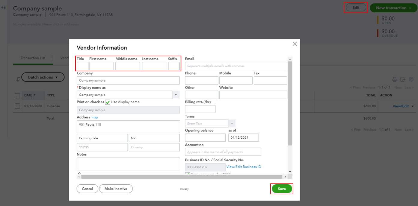 Adding DBA 1099 NEC 2nd line in QBO
