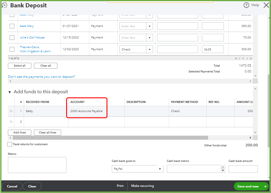 use AP when you make a bank deposit.PNG