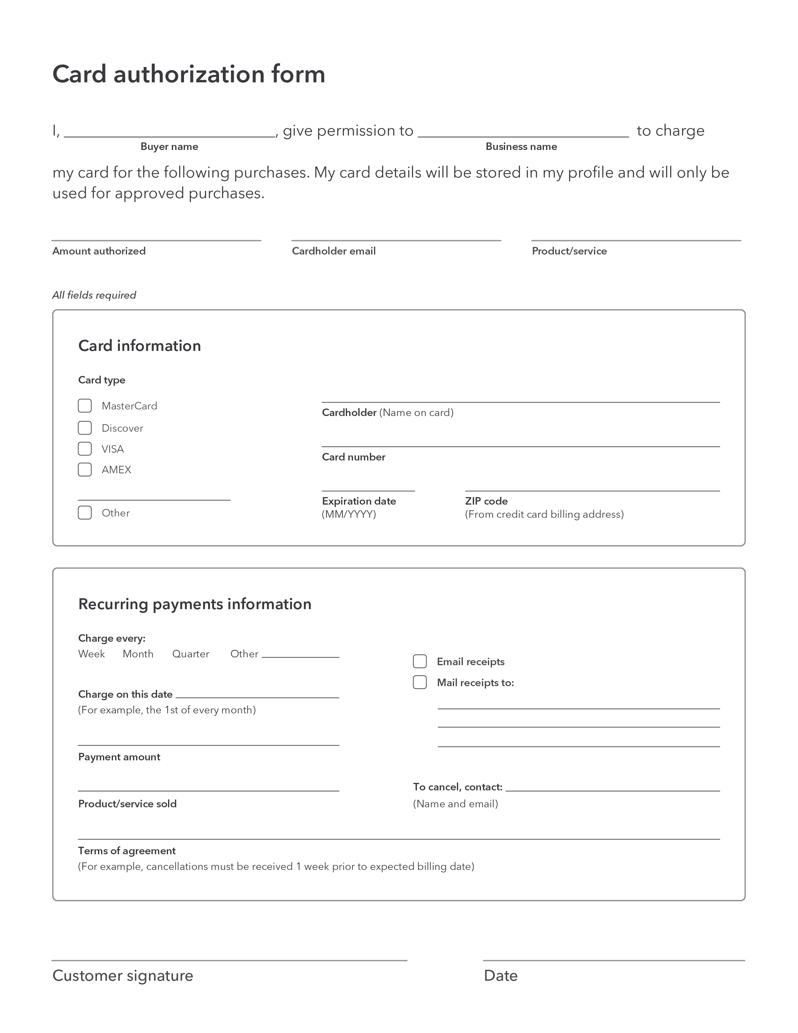 Where can you find the customer credit card authorization form for Throughout Credit Card Billing Authorization Form Template