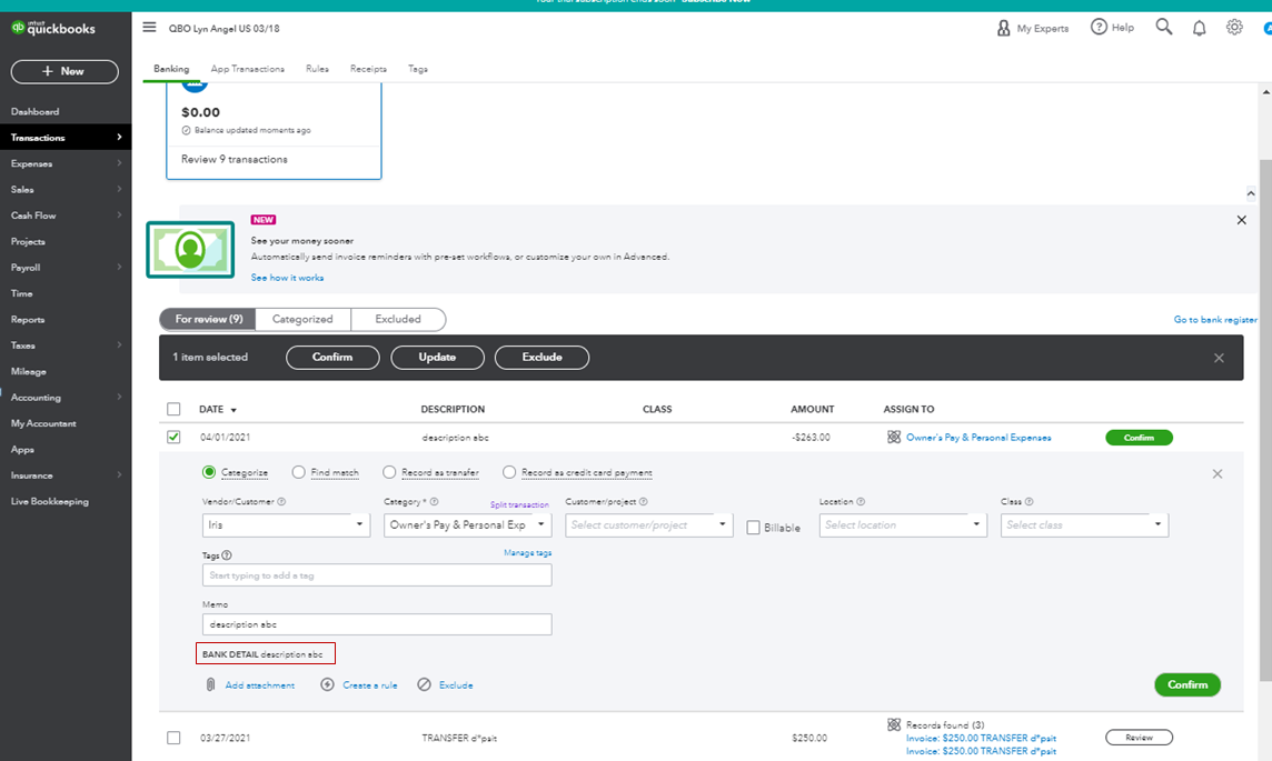 Solved My quickbooks online expenses stopped autopopulating the memo field with the