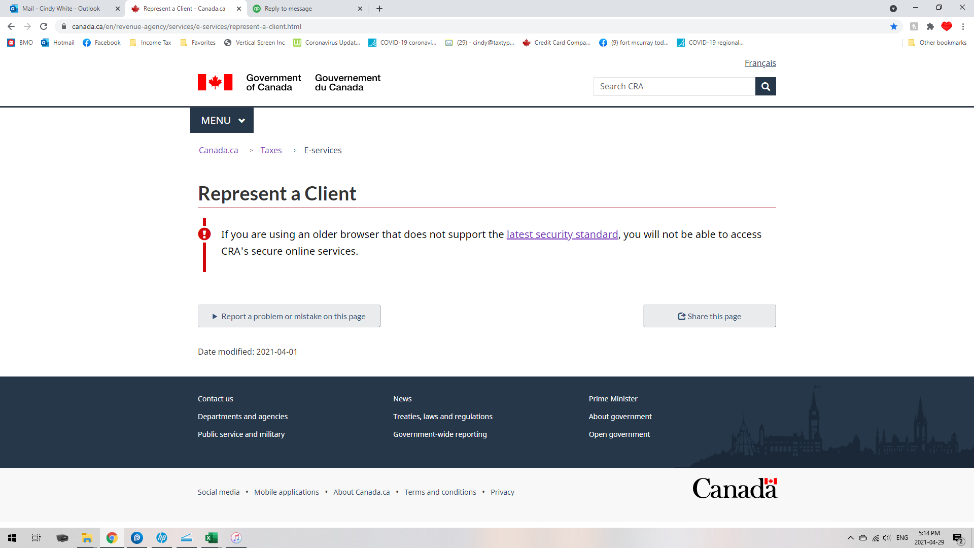 CRA login website browser problem