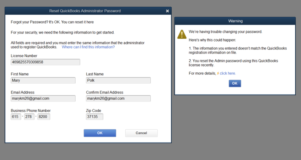 Failed to change Admin password in QuickBooks Desk...
