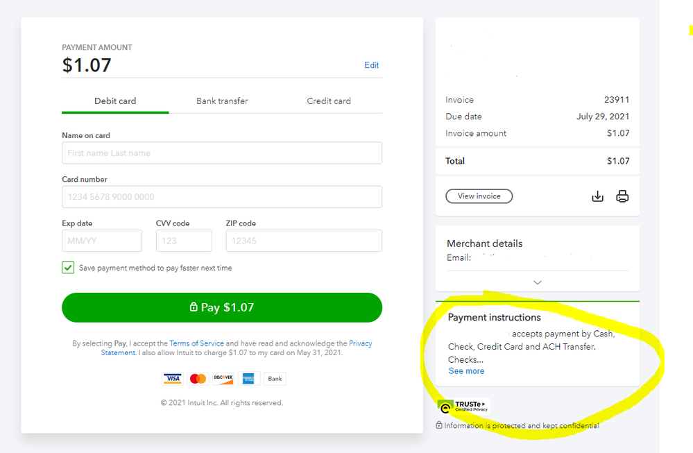 Solved: How to edit payment instructions on Pay Invoice Screen for when ...