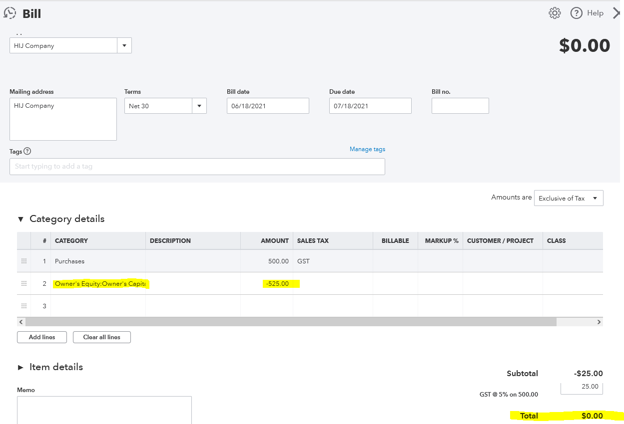How to record owners contributions with personal funds?