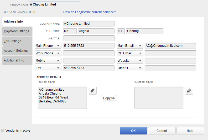 I need to setup a vendor that has a different mailing address for 1099