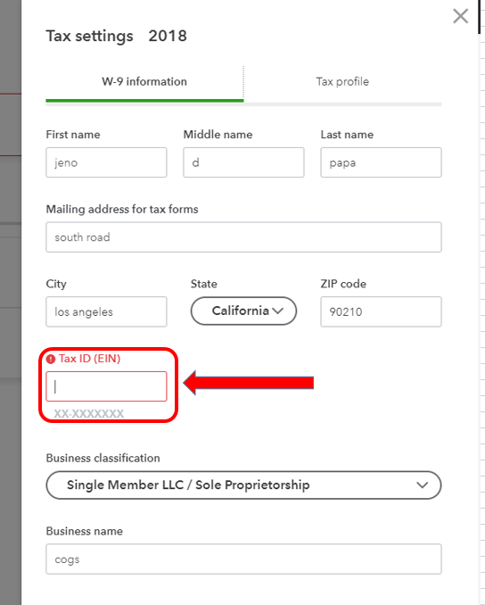 How do I create a W-9 using my EIN instead of my SSN? The W-9 form only  lets me enter my SSN. There is no option for the EIN.
