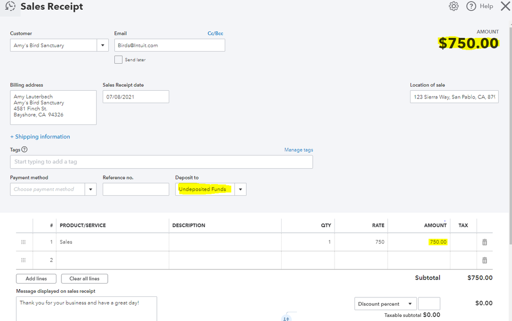 Solved: Recording a sales receipt that includes a fee