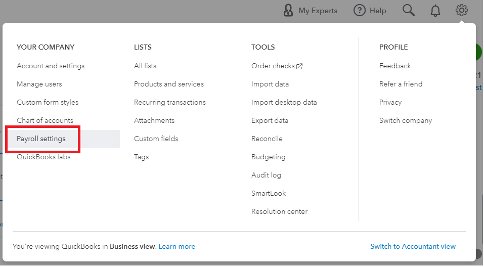 Where is the payroll item list in Quick Books Online? I need to delete