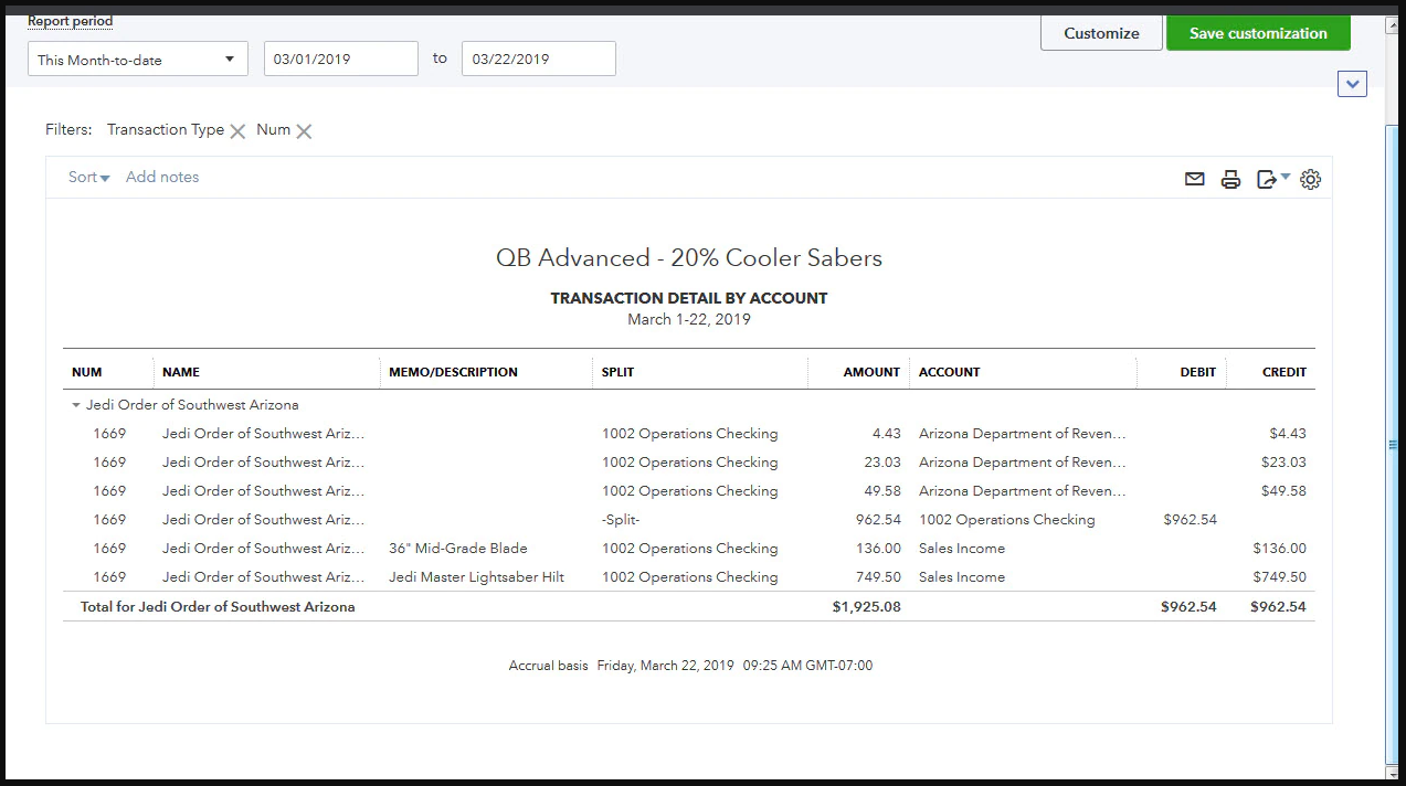  QB Online Desktop Transaction Detail By Account Report
