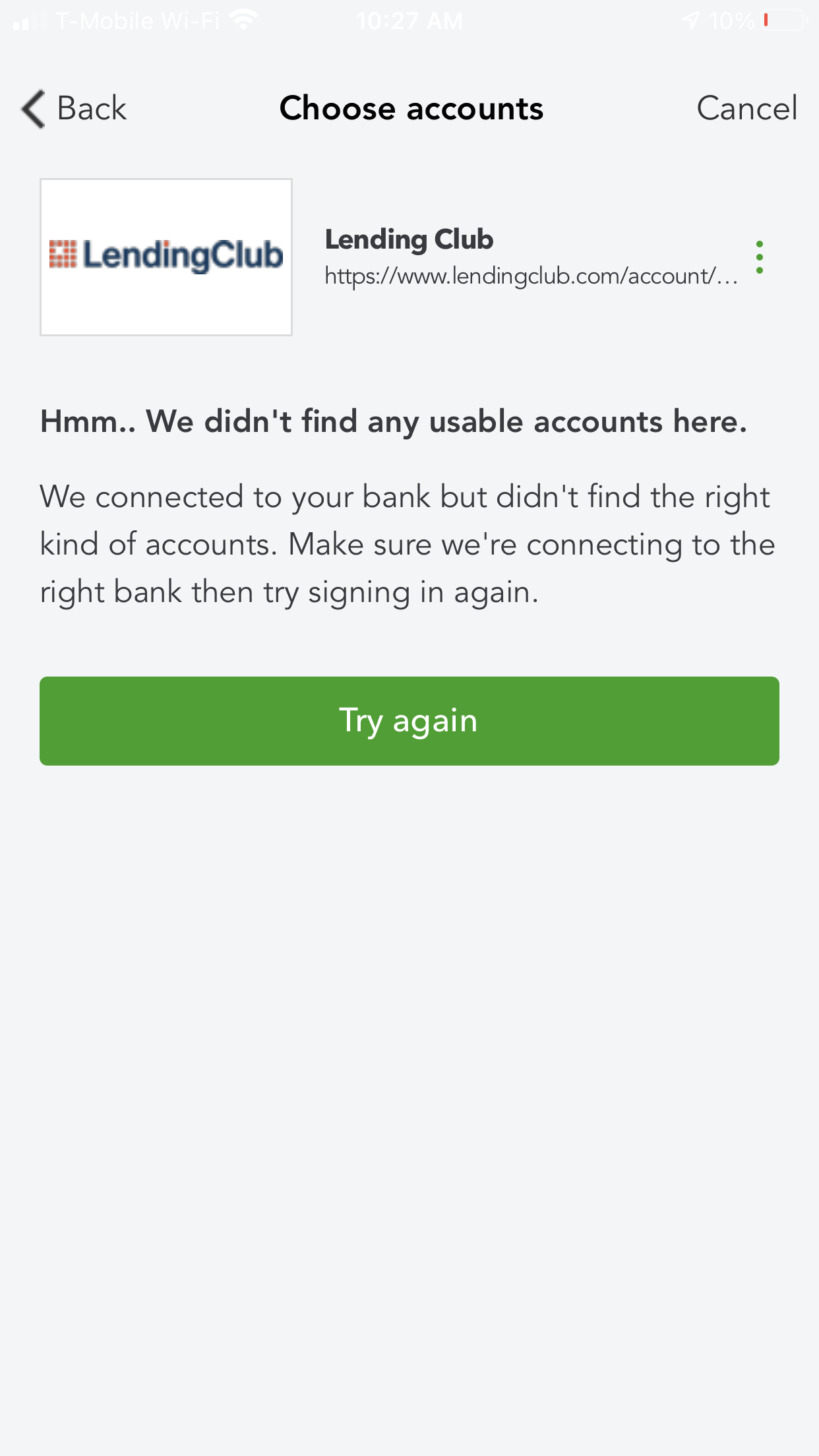 I tried to connect to Lending Club, but no listed account????