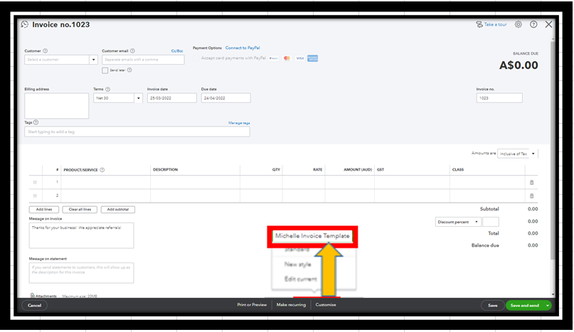 customize invoice in AU2.PNG