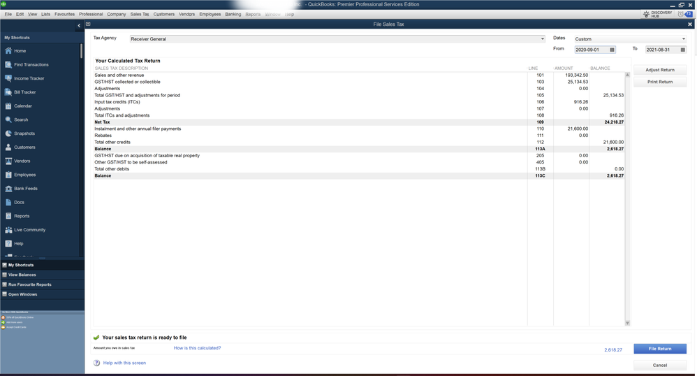 Solved: GST/HST Installments and Annual Return