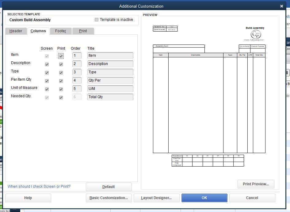 Is there any way to add columns to the Build Assembly template?