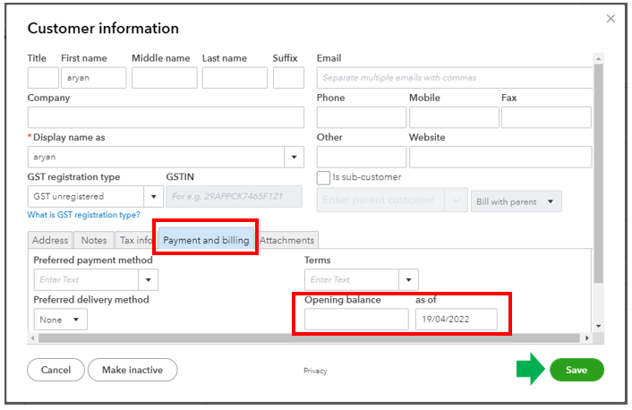 How to input opening balance of debtors?