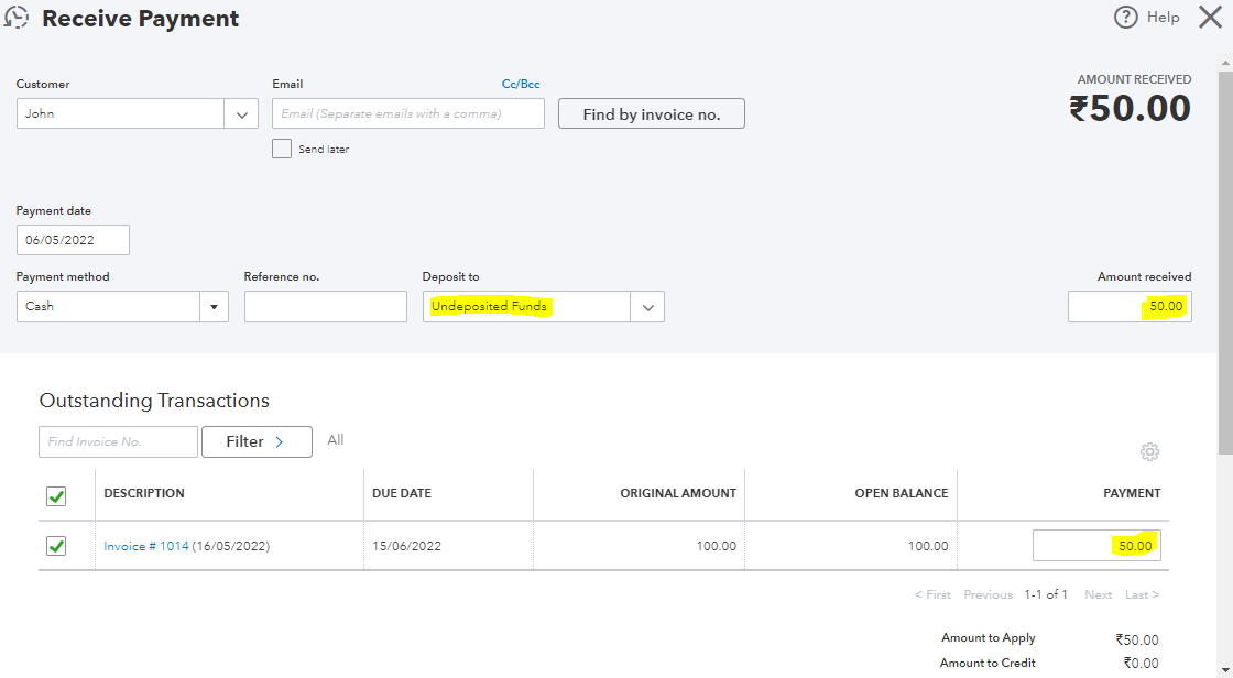 The customer makes two payments to pay one invoice, in different months ...