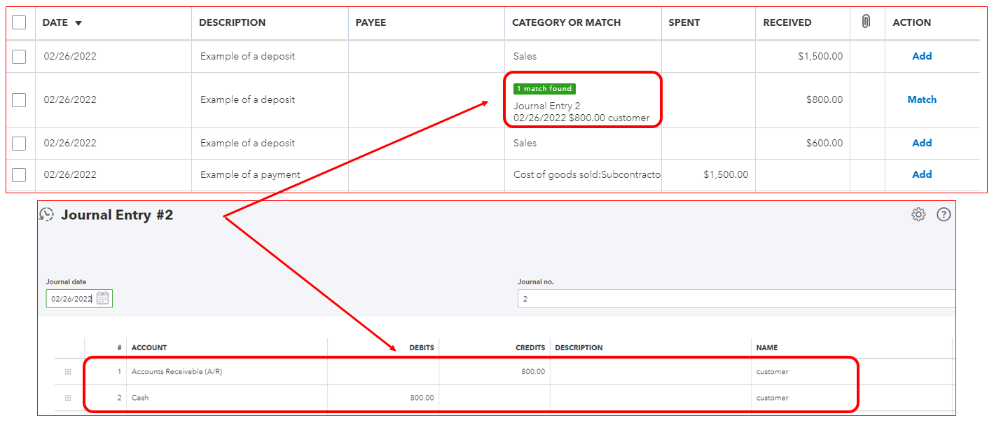 in QBO how do i match journal entries to payments after they post