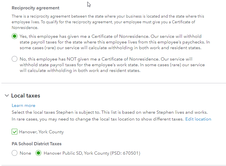 State Local Taxes Not being withheld from employee Paycheck