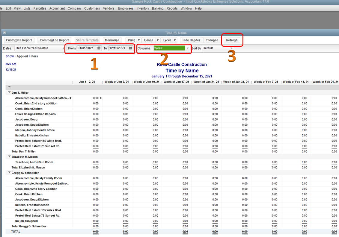 Report showing hours worked by employee by pay period.