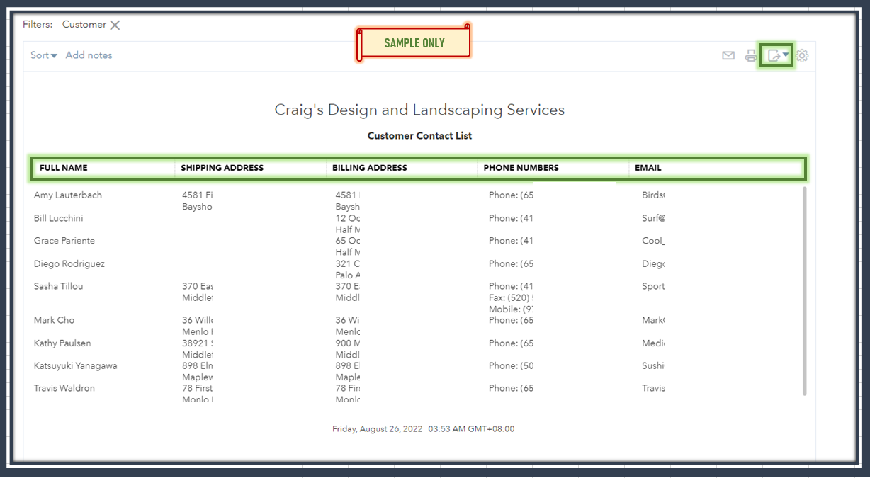 Custom Reports Customer info for mailing labels