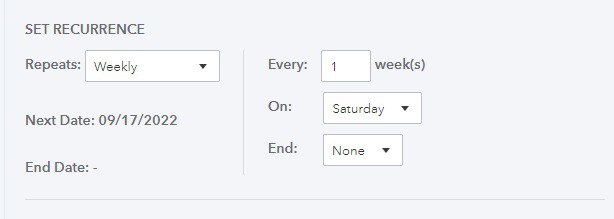I set the Repeats (Set Recurrence) to Weekly(Sunday to Saturday), and ...