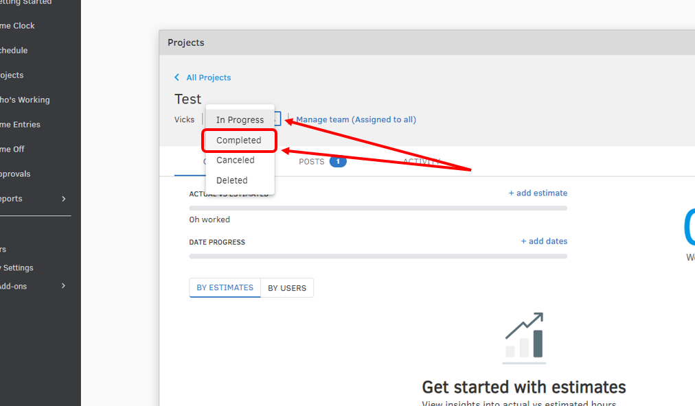 Why dont the project status in QBO sync to QB Time?