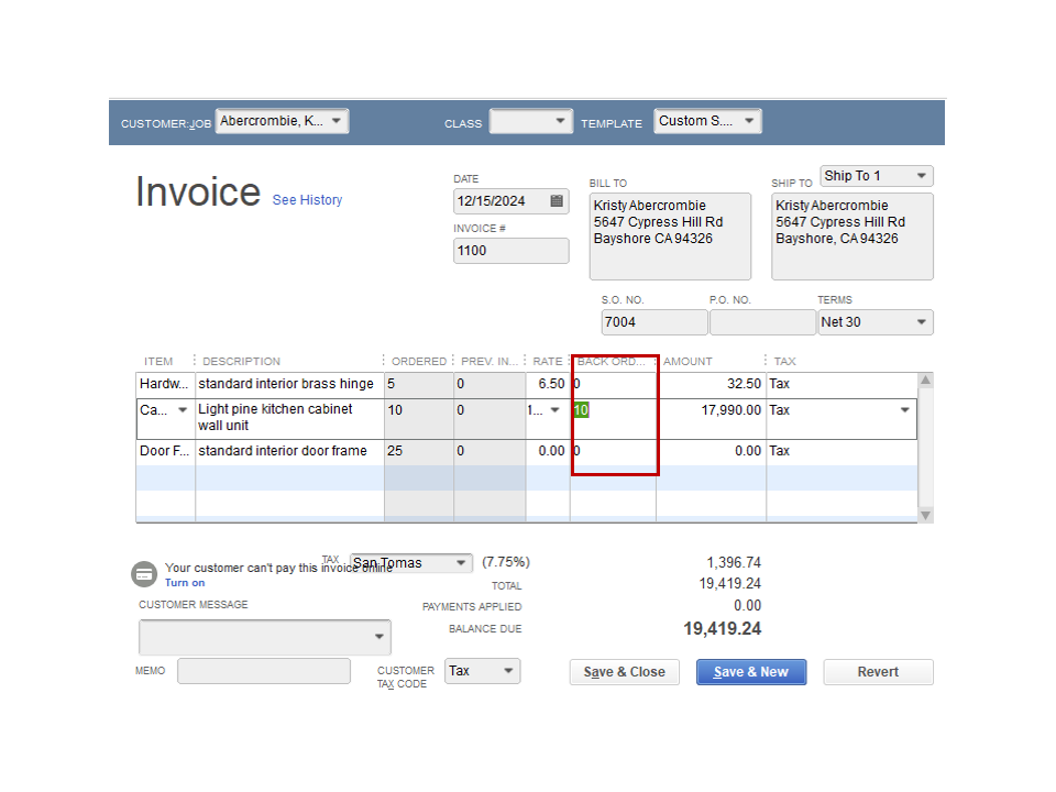 Add backorders for fully back ordered lines to Invoices