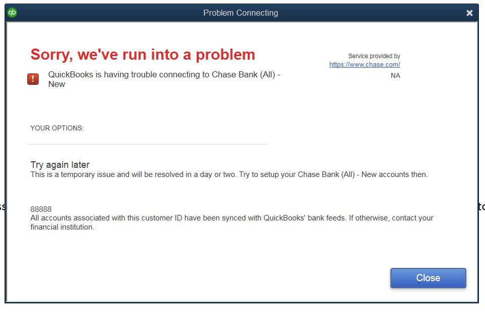 Chase Bank Feed issues STILL not fixed