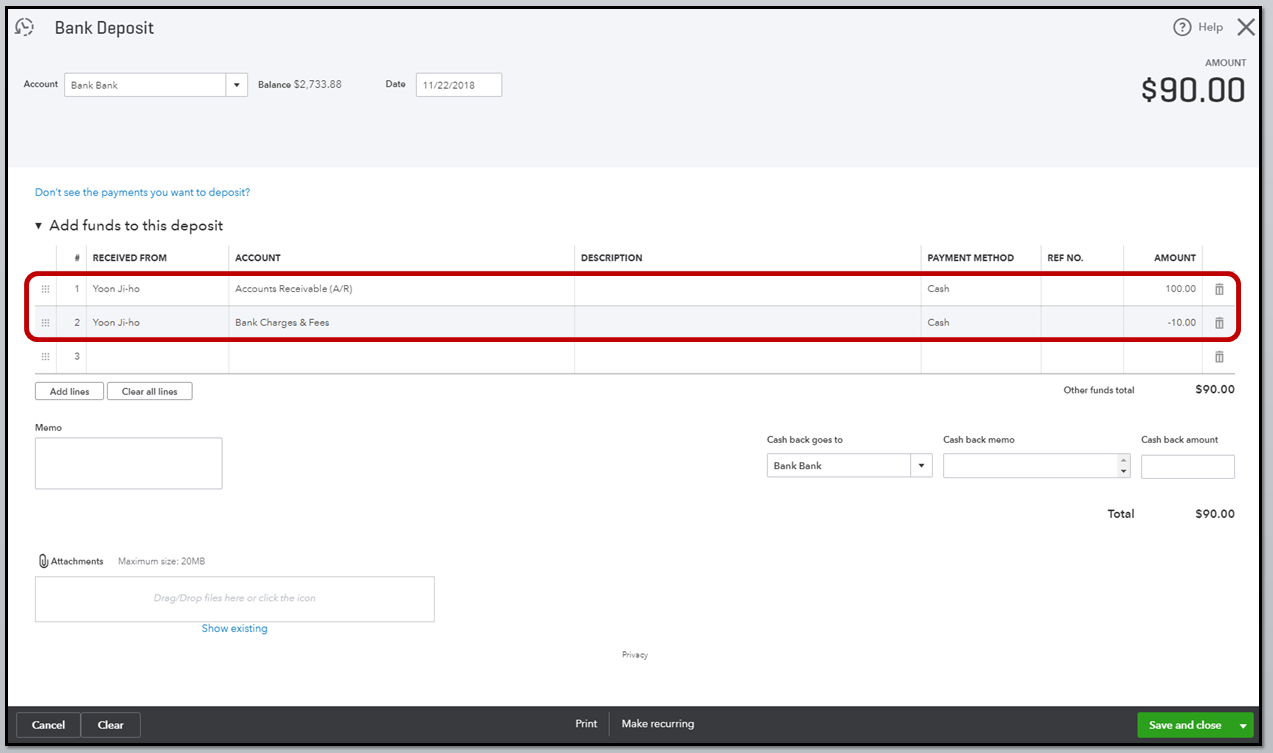 How to record a wire fee that has been deducted when receiving payment ...