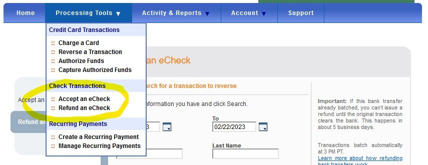 Refunding An ECheck With Quickbooks Payments