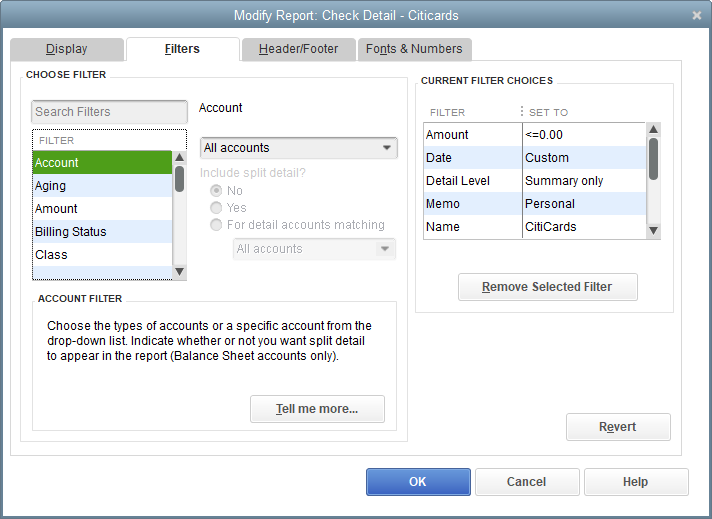 Reports Memo Field Filter