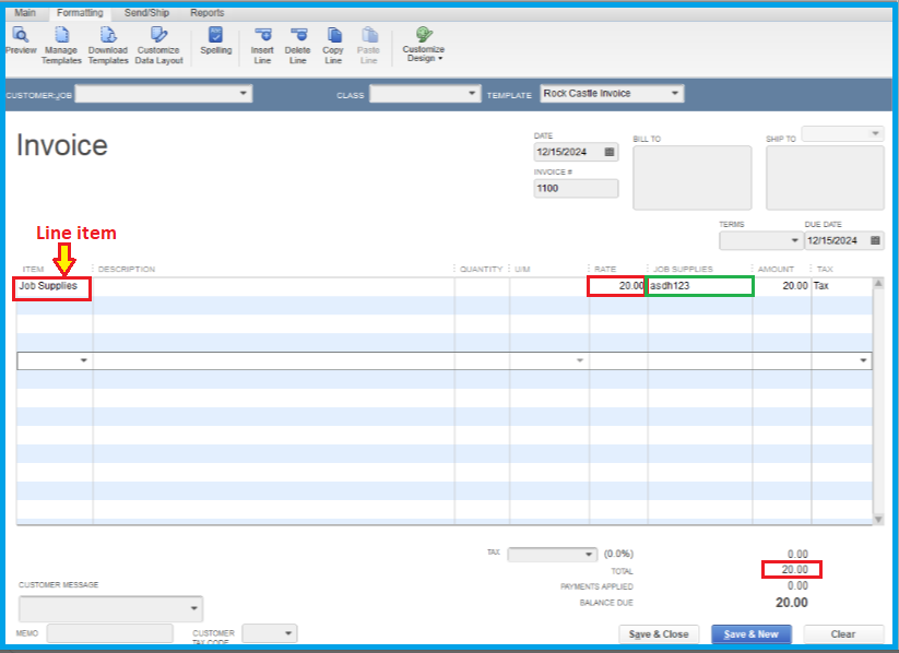 Invoice Formatting