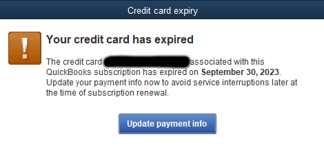 Quickbooks keeps nagging me to renew my credit card