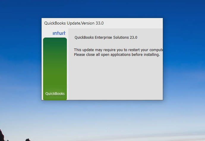 QuickBooks update window is cut off