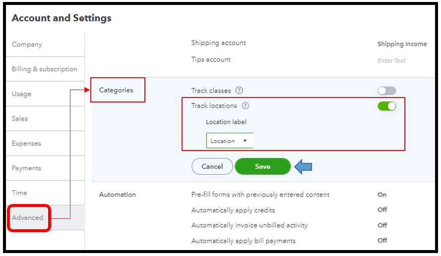 If i have two locations can i separate my stores on quickbooks or do i