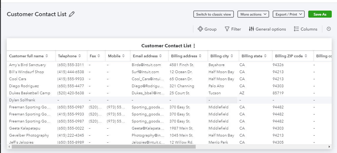 Can you print customer mailing labels in Quickbooks online?