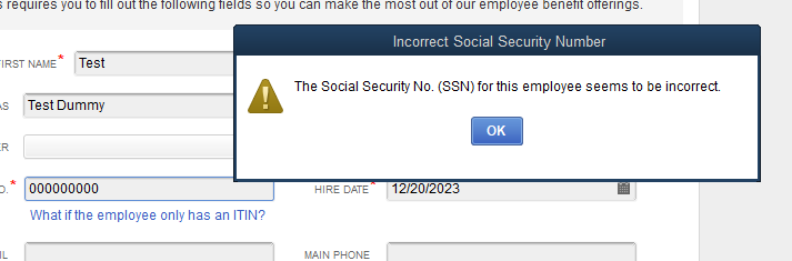 How to add an employee who has applied for a SSN but not received it