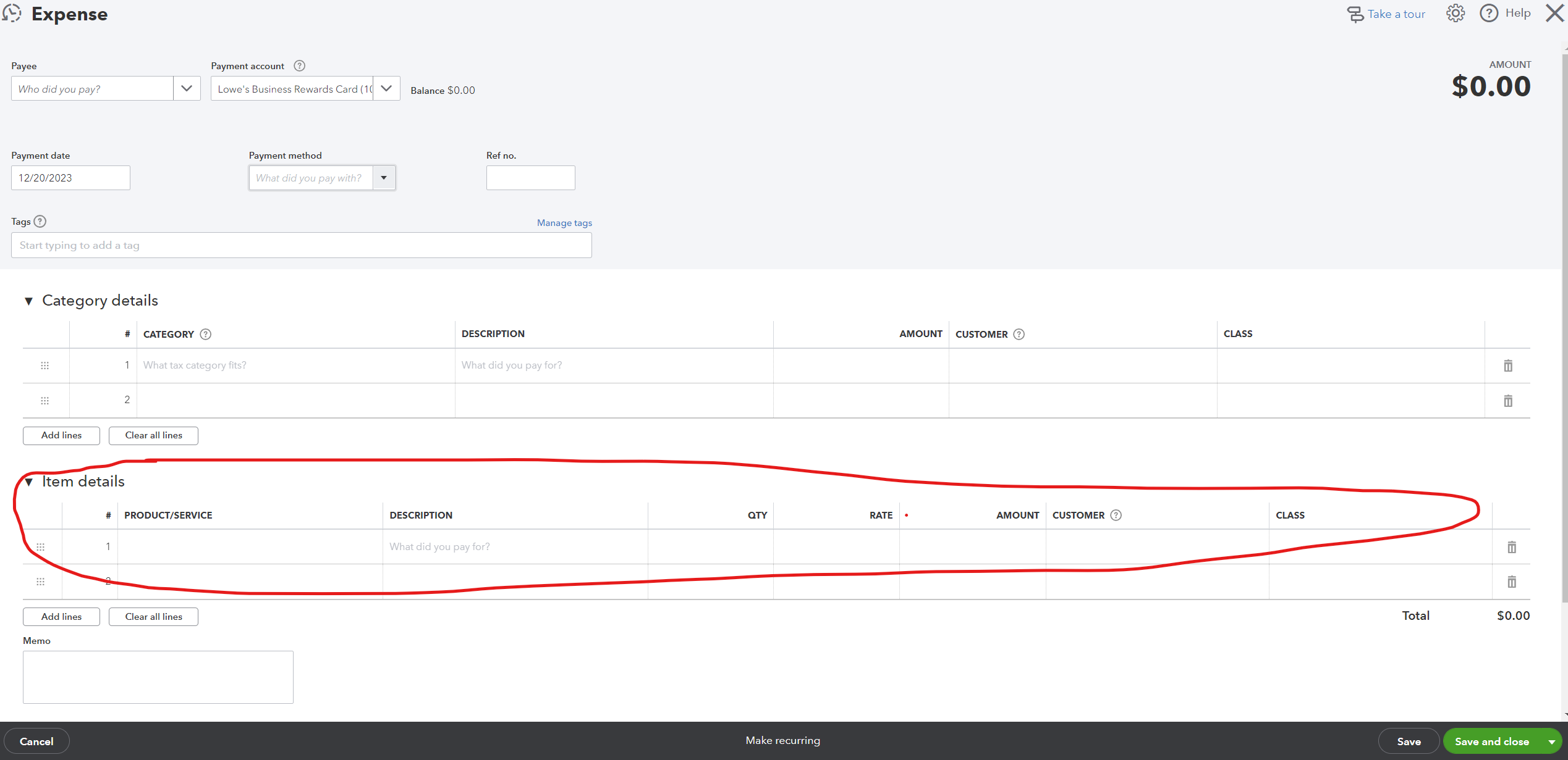 QuickBooks Online plus. How can I record an expense as a product