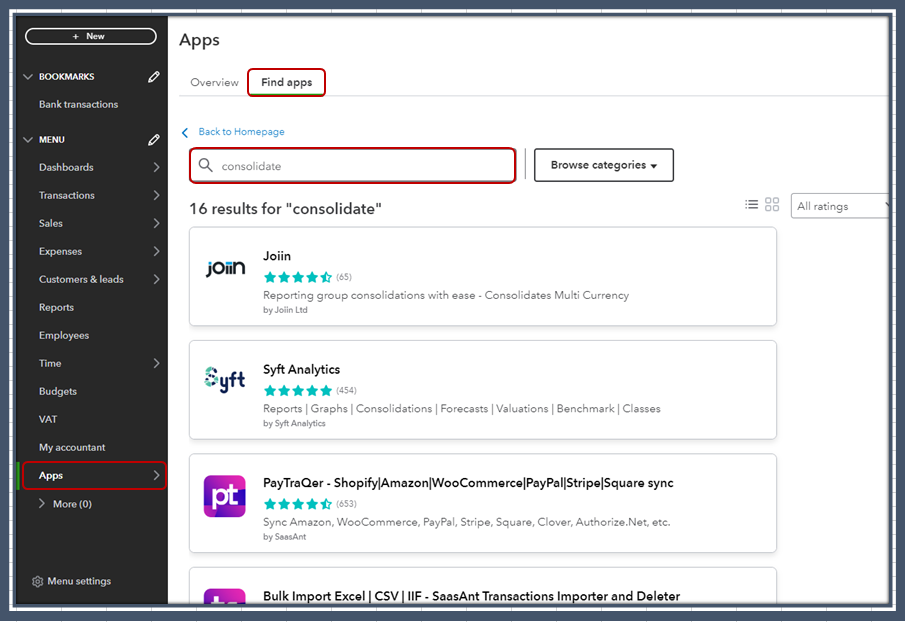 How to do consolidated financial statements in Quickbooks Online?