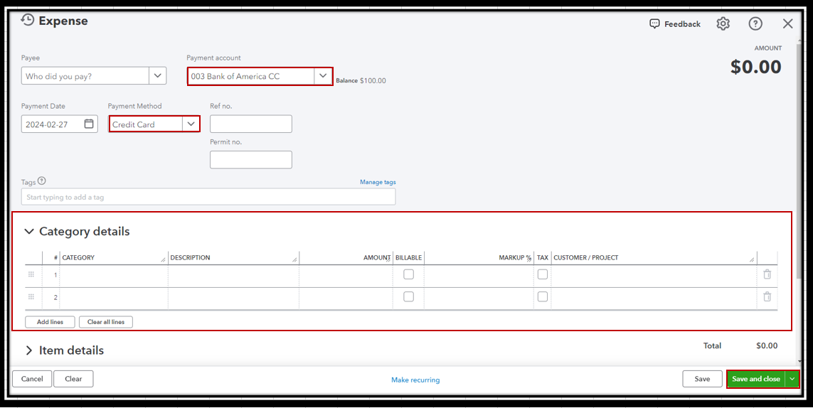 manually input credit card transactions not upload