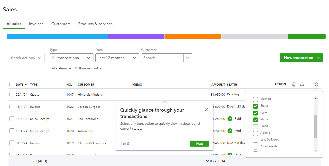 Memo field in Invoice page