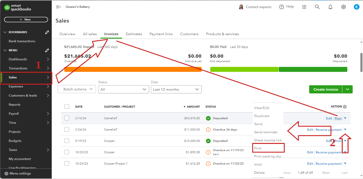 Can I change my printer preferences for printing invoices, estimates