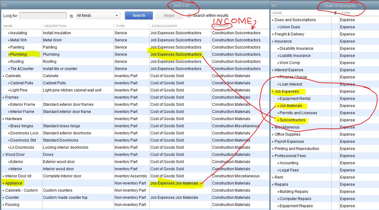 Quickbooks Subcontractor Chart Of Accounts