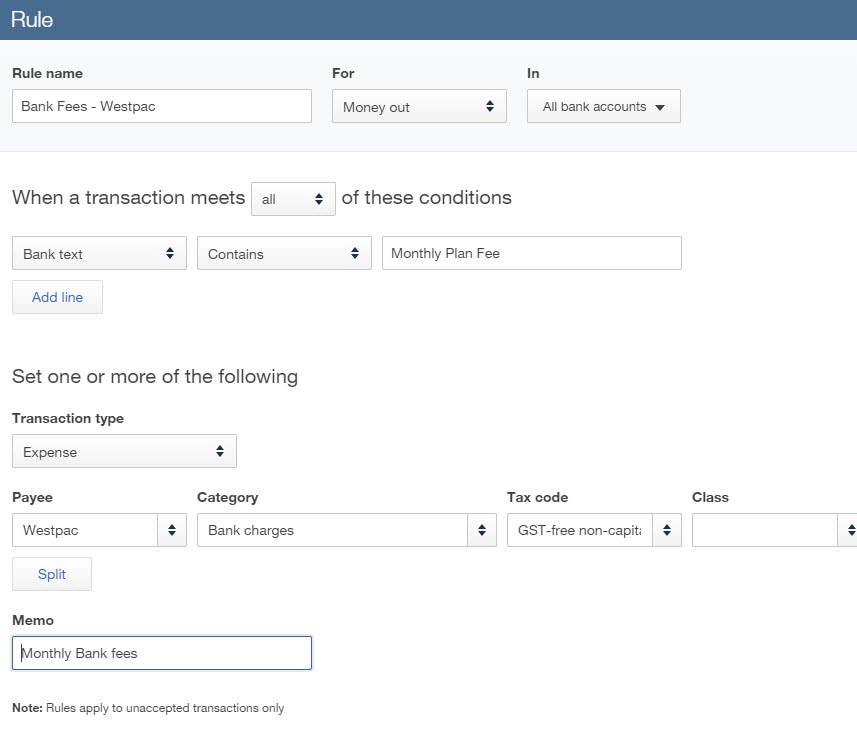 Westpac bank fees QBO