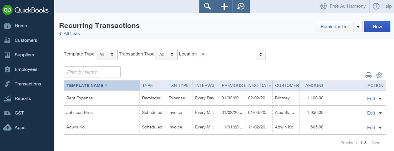 Which 4 Transaction Types Can Be Made Into Recurring Templates