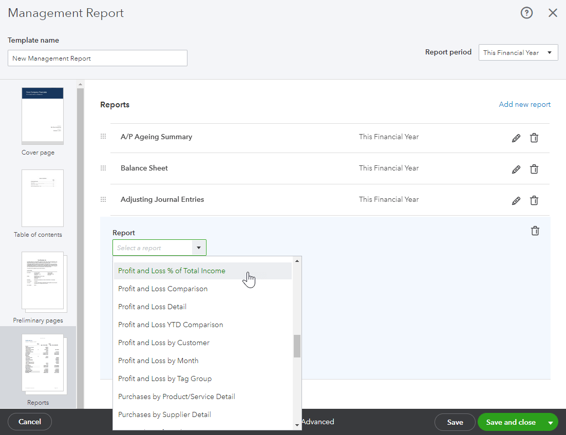 Create Management Report Screenshot