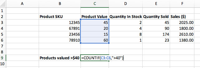 Screenshot of how to manage inventory in Excel