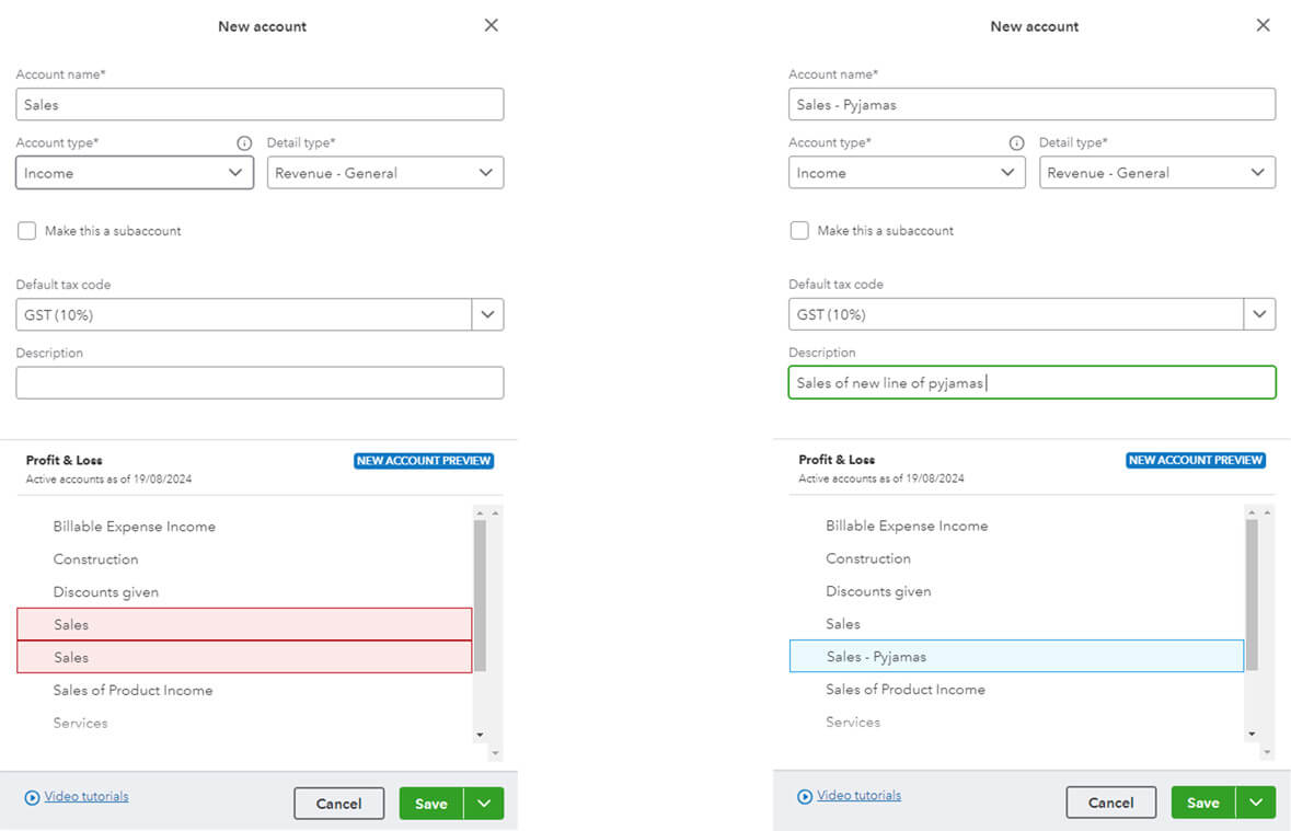 Screenshot of QuickBooks Online - Chart of Account display redesign