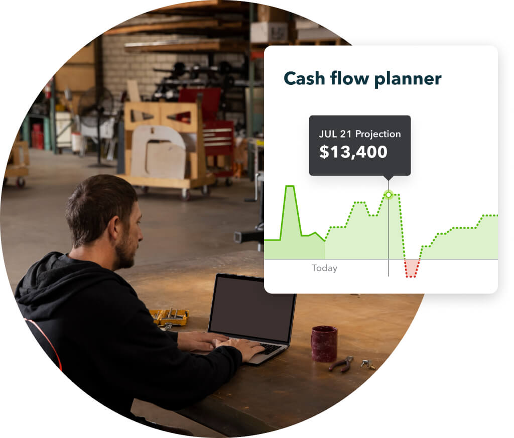 Manager viewing the QuickBooks cash flow planner.